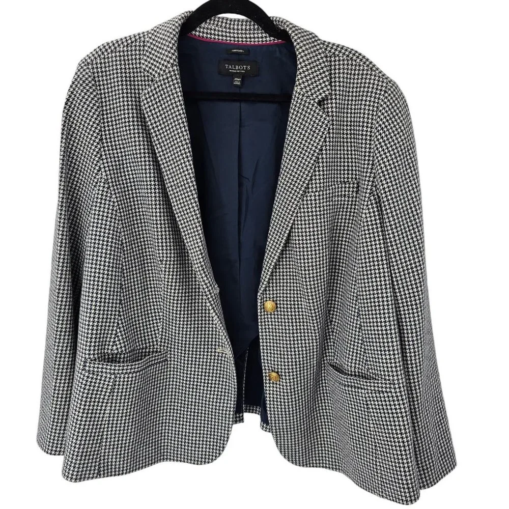 Talbots Houndstooth Blazer Jacket Women's 20W Petites Aberdeen Navy Blue Work - Picture 3 of 12